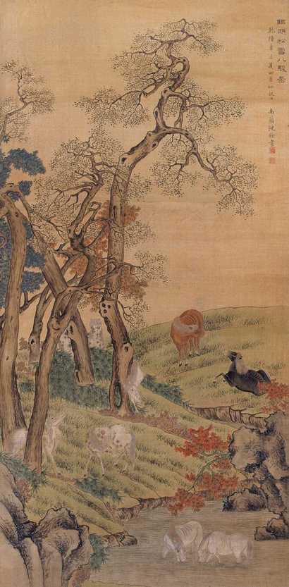 沈铨 1751年作 八骏图 立轴